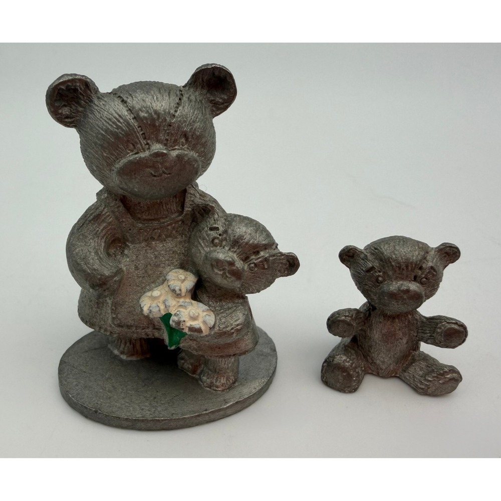 Vintage 1984 Spoontiques Pewter Bear Figurines Mother Cub S860 Set of 2